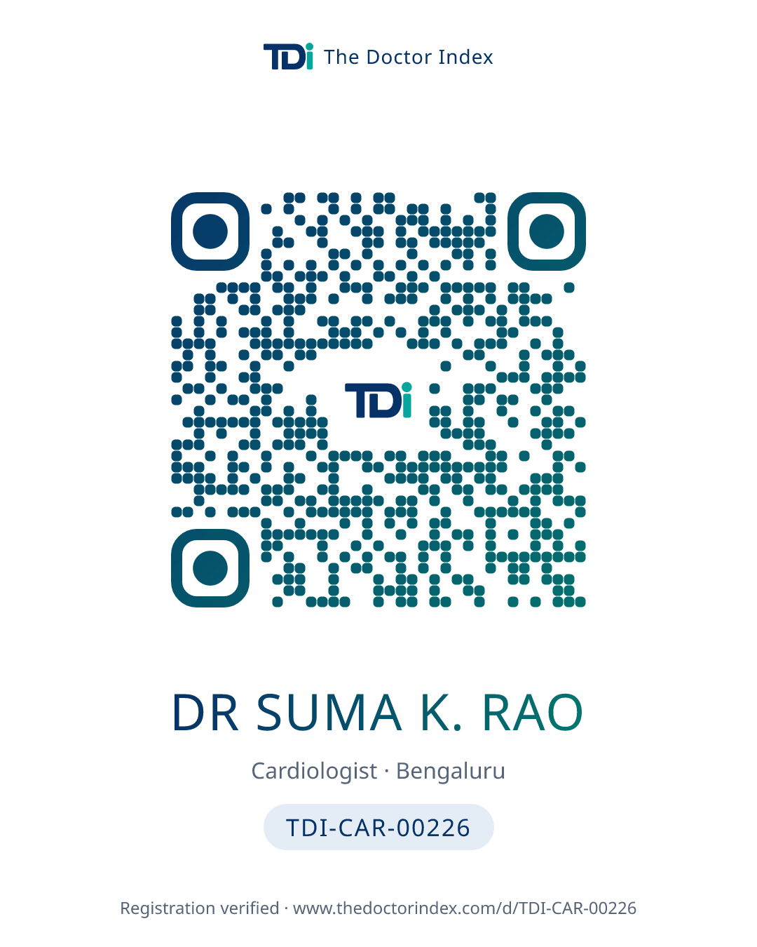 QR card for Dr Suma K. Rao, TDI-CAR-00226