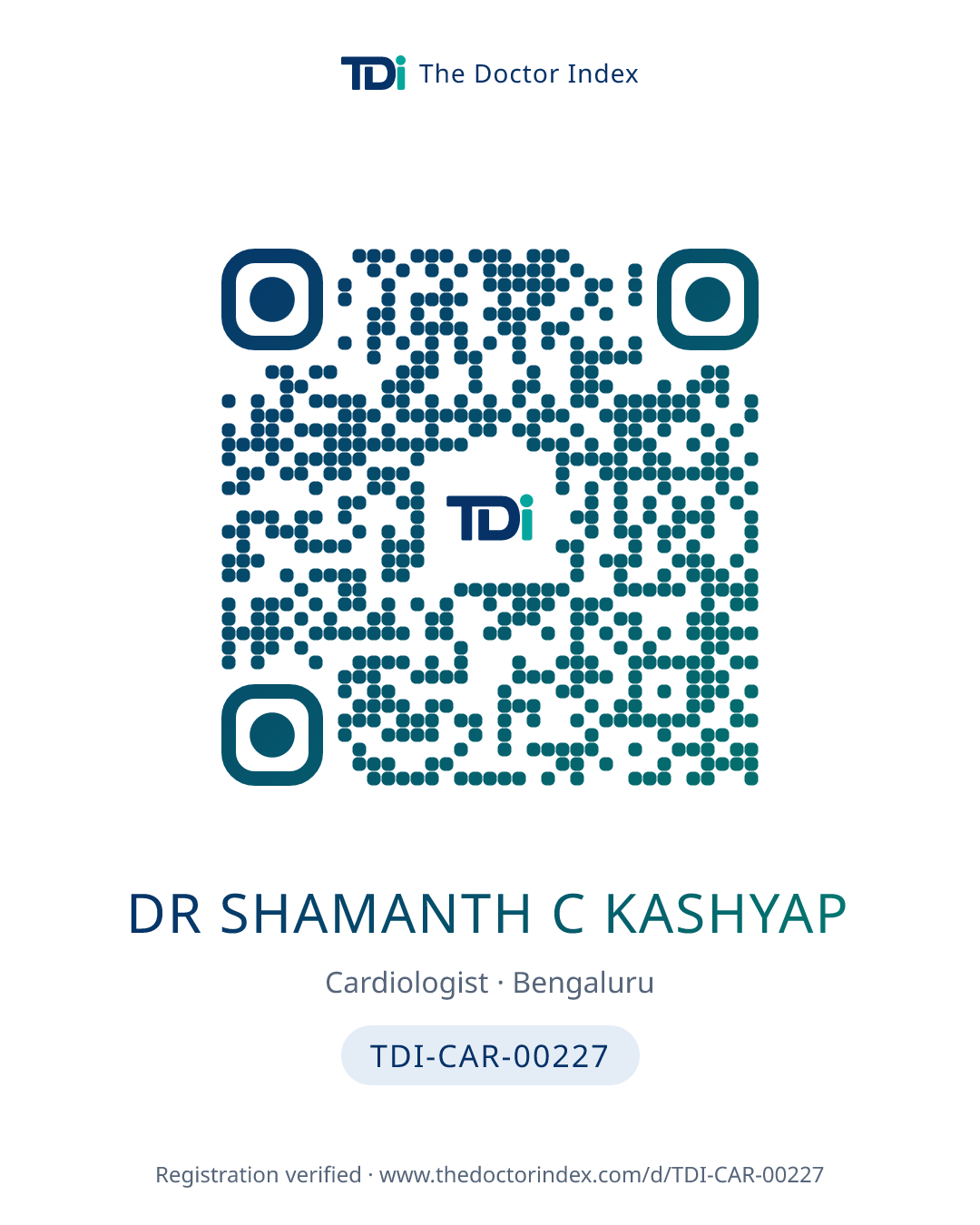 QR card for Dr Shamanth C Kashyap, TDI-CAR-00227