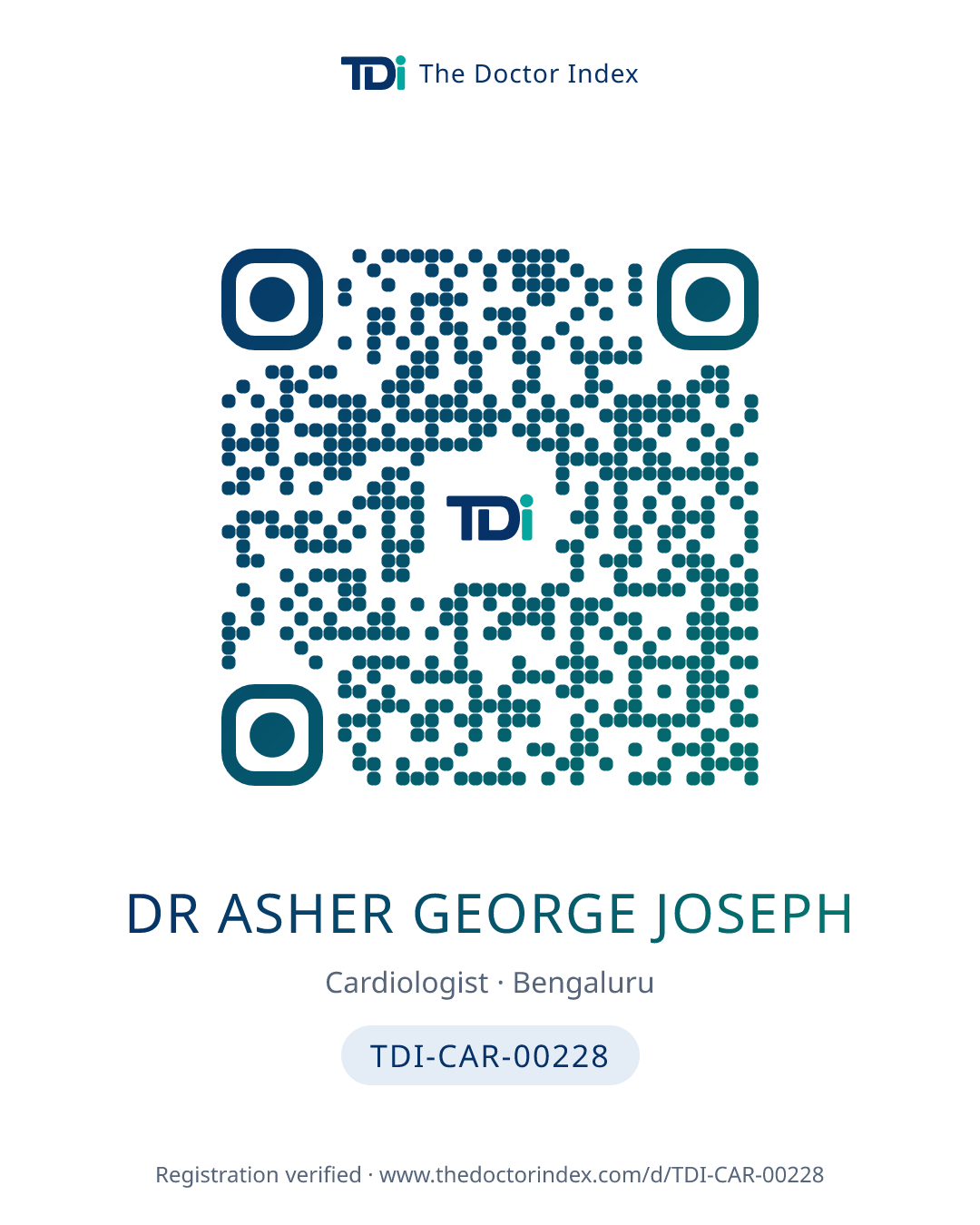 QR card for Dr Asher George Joseph, TDI-CAR-00228