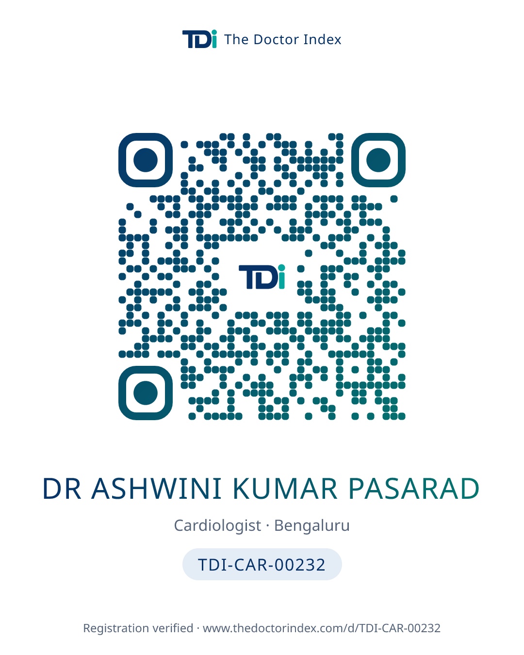 QR card for Dr Ashwini Kumar Pasarad, TDI-CAR-00232
