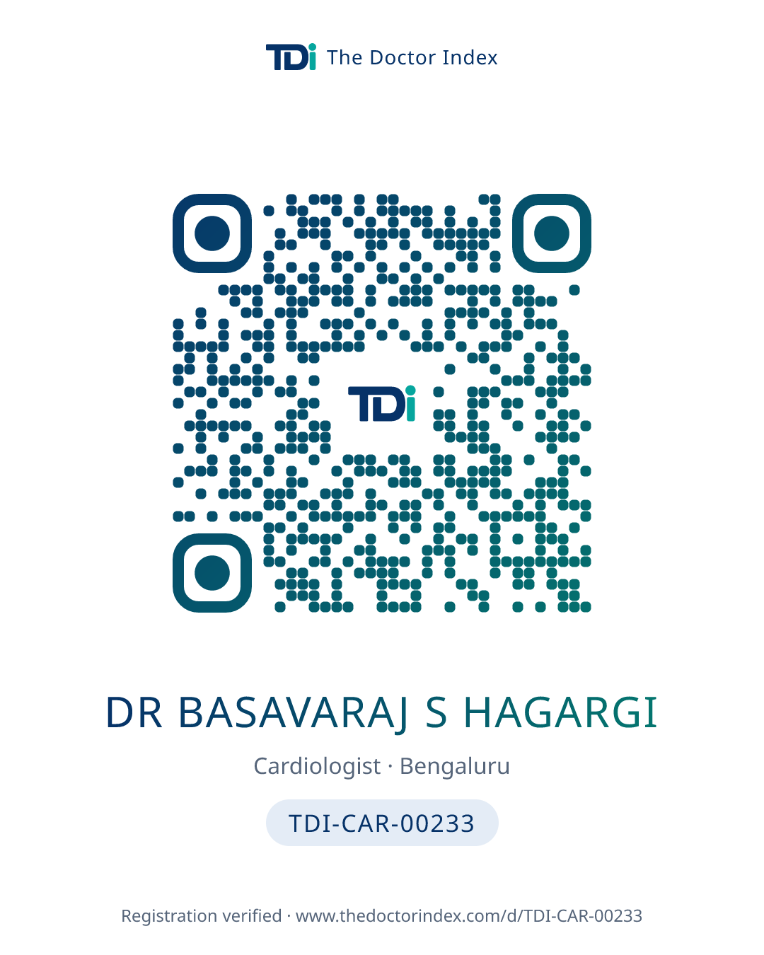 QR card for Dr Basavaraj S Hagargi, TDI-CAR-00233