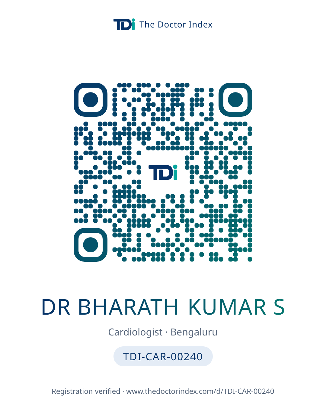 QR card for Dr Bharath Kumar S, TDI-CAR-00240