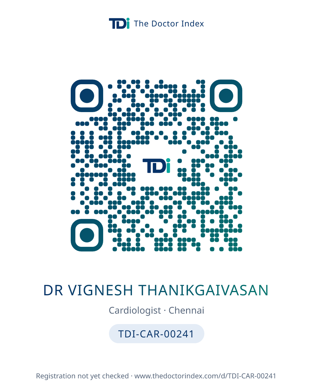 QR card for Dr Vignesh Thanikgaivasan, TDI-CAR-00241