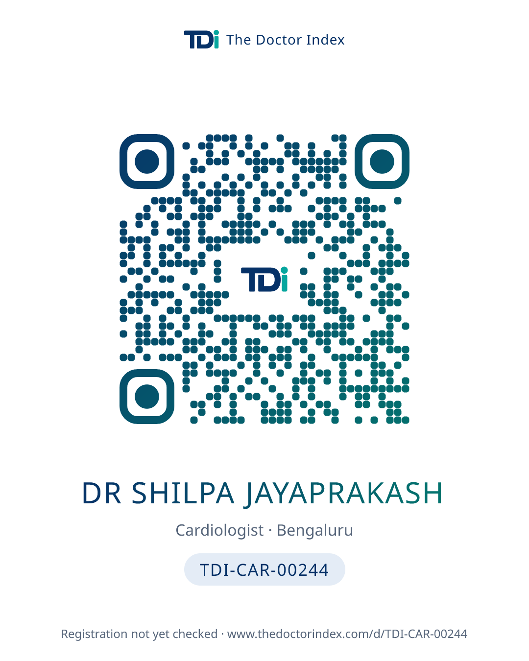 QR card for Dr Shilpa Jayaprakash, TDI-CAR-00244