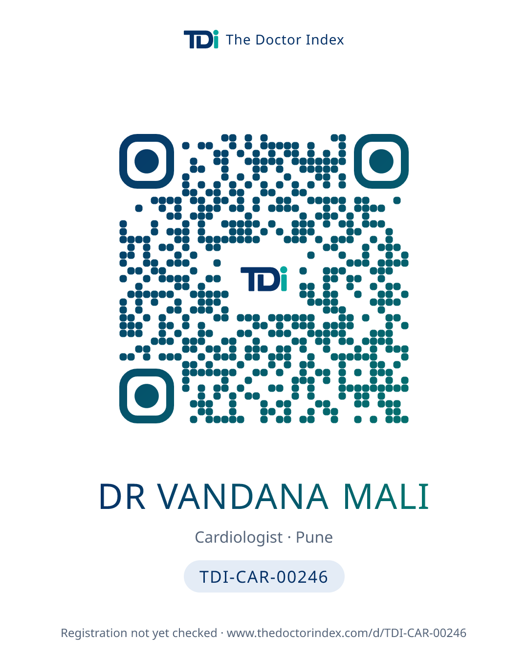 QR card for Dr Vandana Mali, TDI-CAR-00246