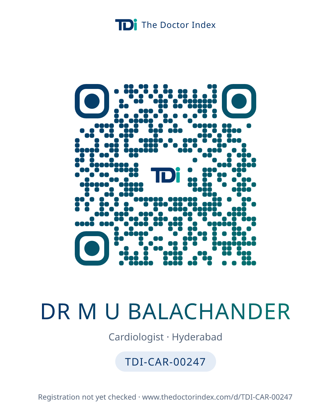 QR card for Dr M U Balachander, TDI-CAR-00247