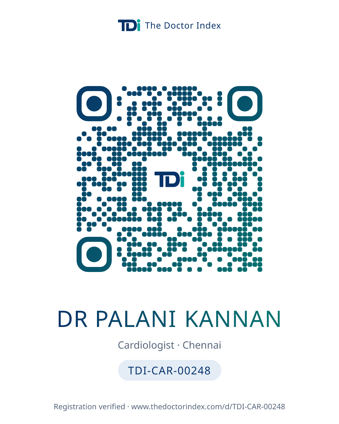 QR card for Dr Palani Kannan, TDI-CAR-00248
