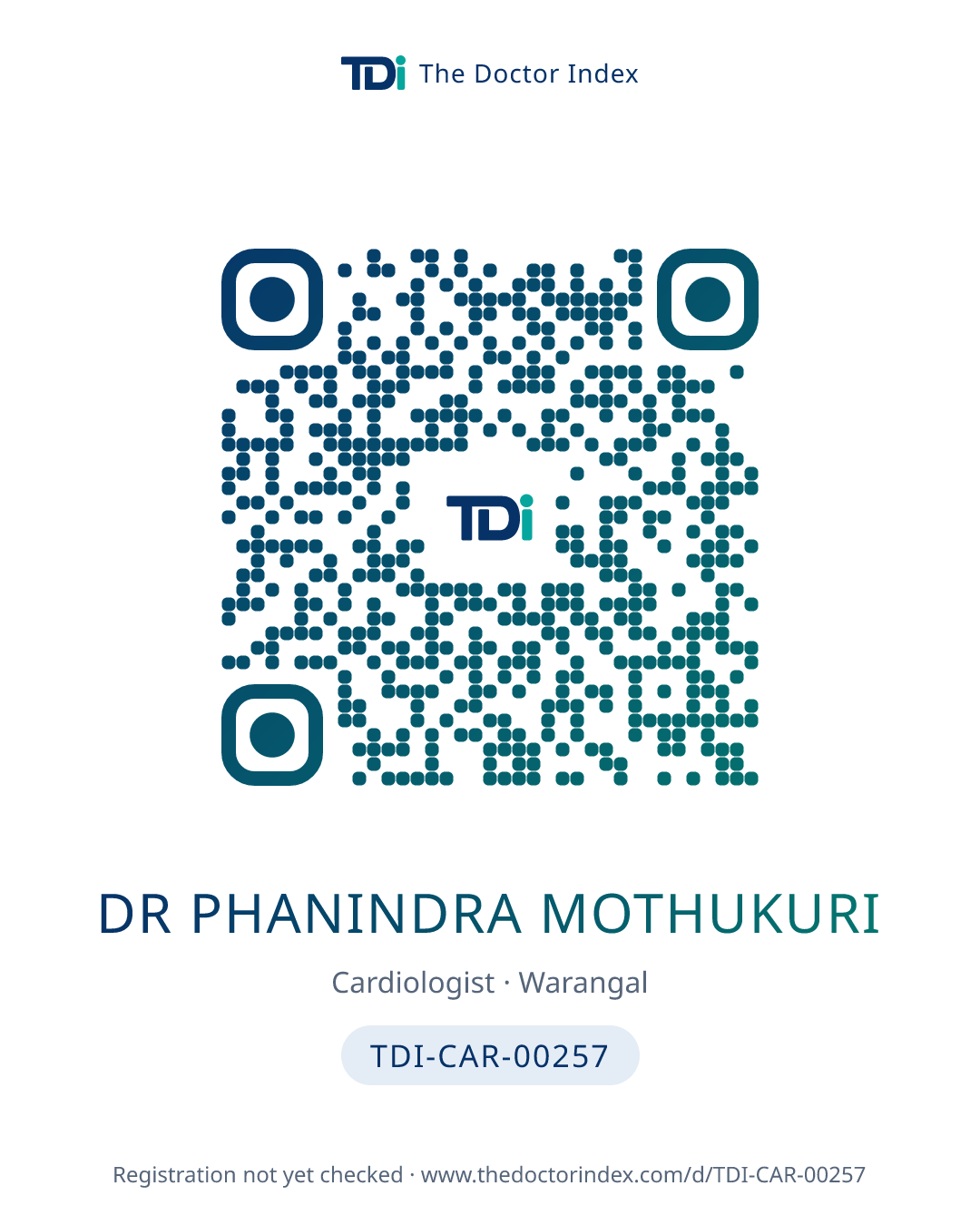 QR card for Dr Phanindra Mothukuri, TDI-CAR-00257
