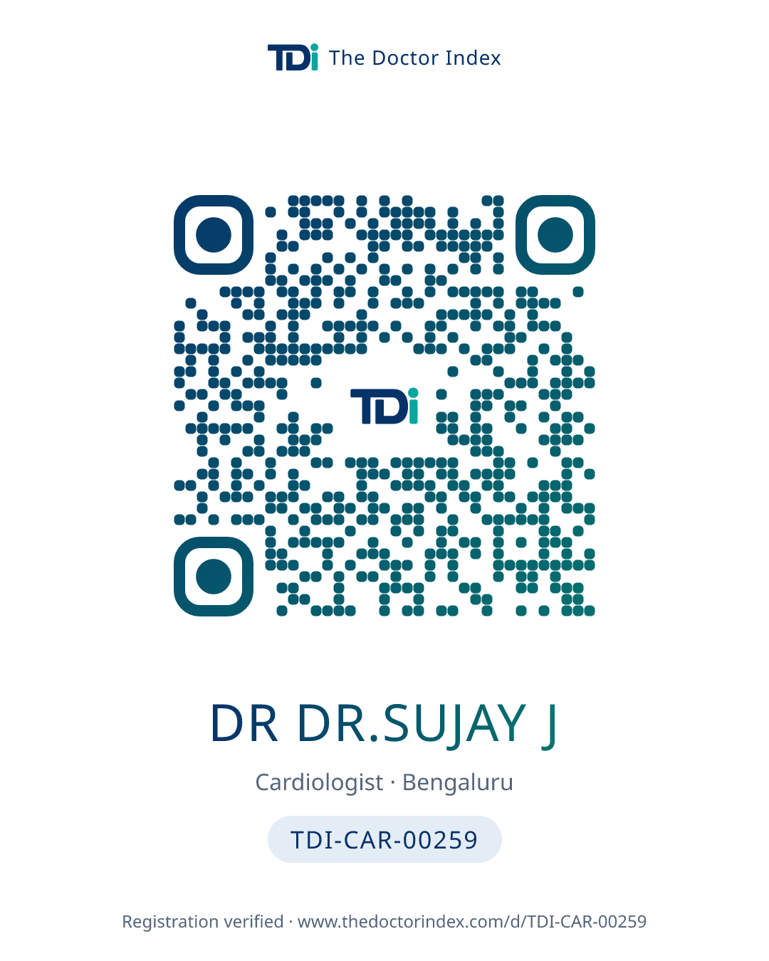 QR card for Dr Dr.sujay J, TDI-CAR-00259
