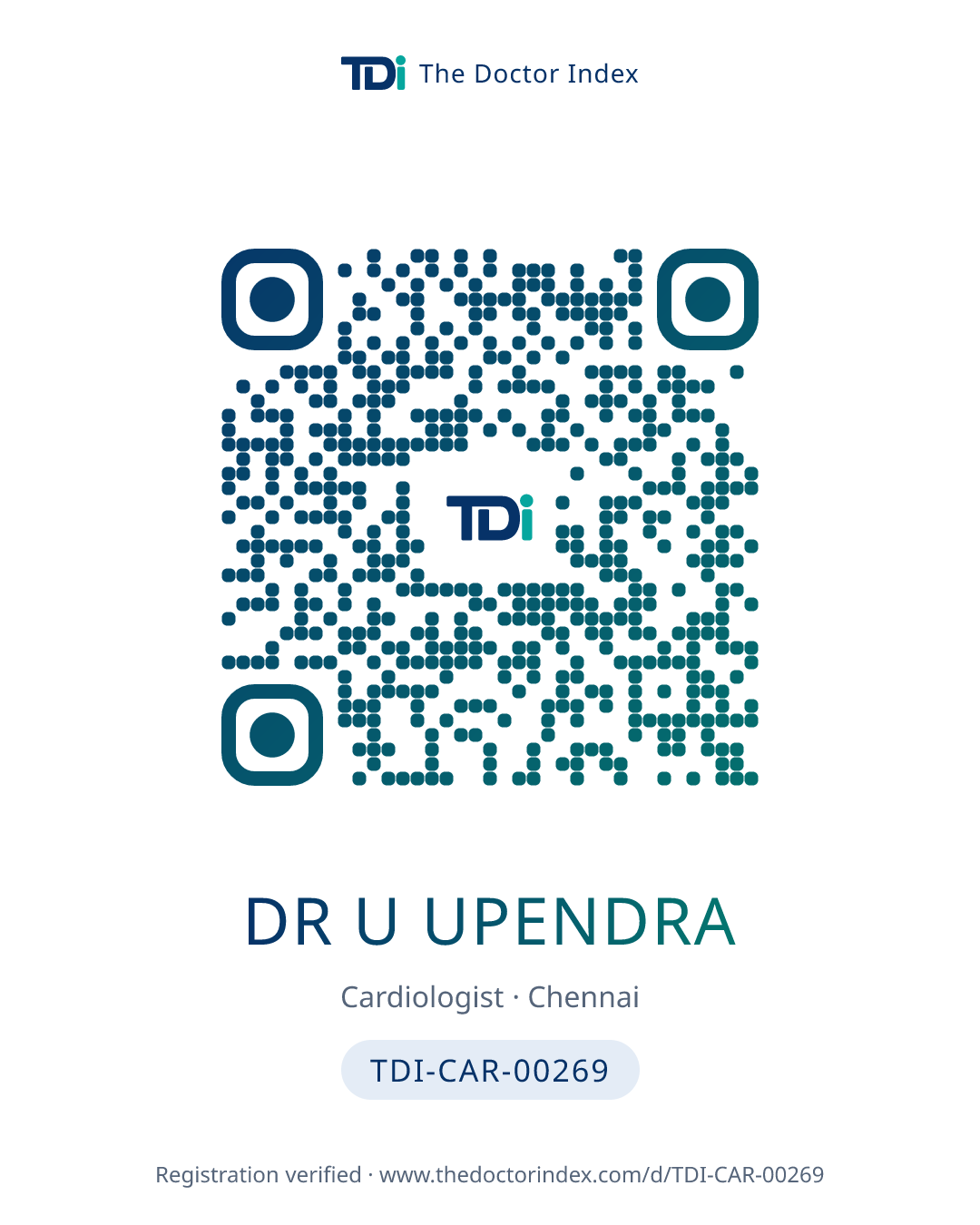 QR card for Dr U Upendra, TDI-CAR-00269