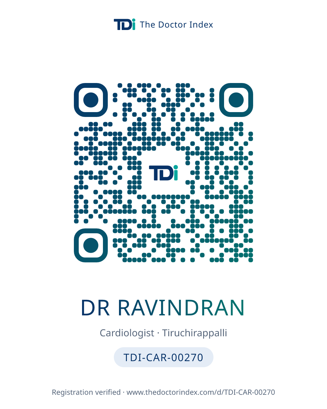 QR card for Dr Ravindran, TDI-CAR-00270