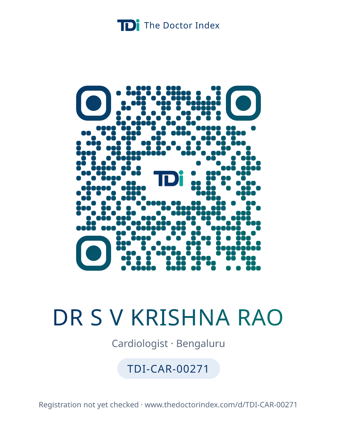 QR card for Dr S V Krishna Rao, TDI-CAR-00271
