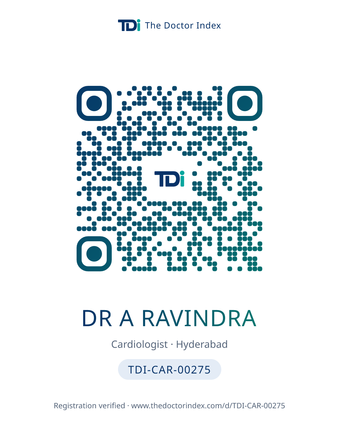 QR card for Dr A Ravindra, TDI-CAR-00275