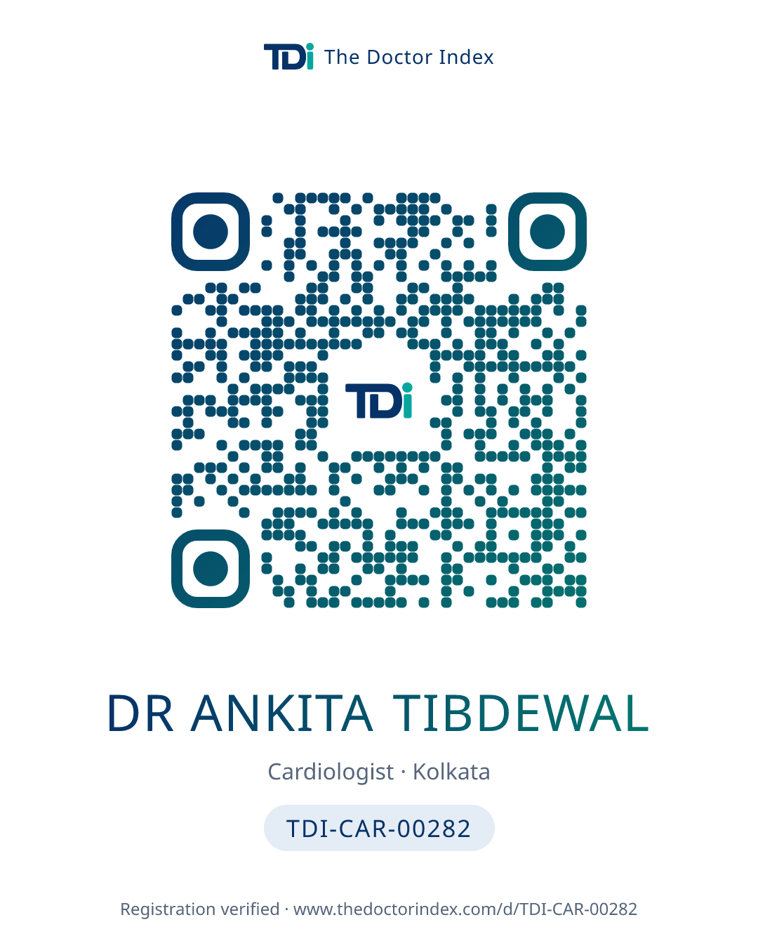 QR card for Dr Ankita Tibdewal, TDI-CAR-00282