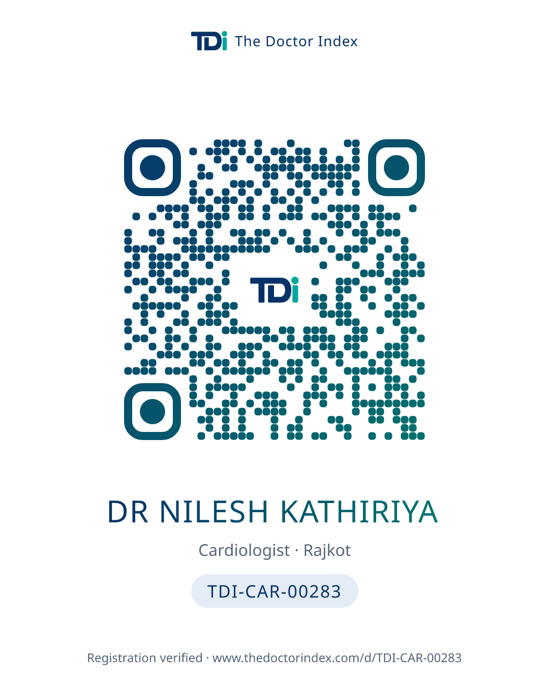 QR card for Dr Nilesh Kathiriya, TDI-CAR-00283