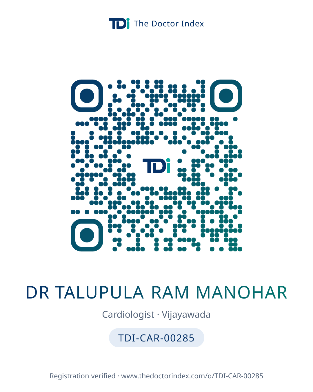 QR card for Dr Talupula Ram Manohar, TDI-CAR-00285