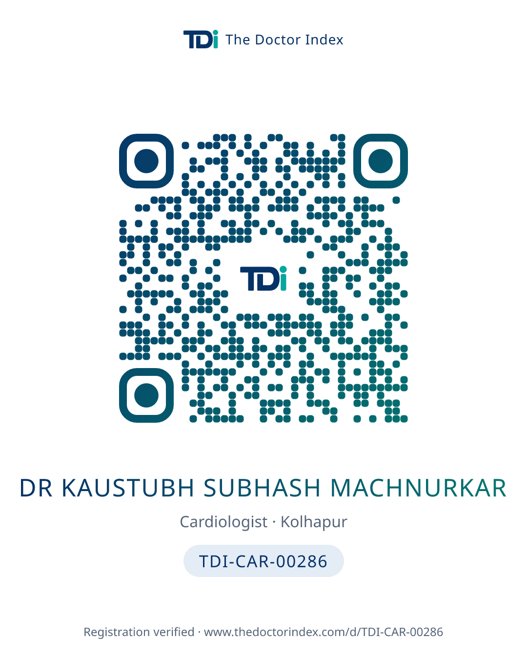 QR card for Dr Kaustubh Subhash Machnurkar, TDI-CAR-00286