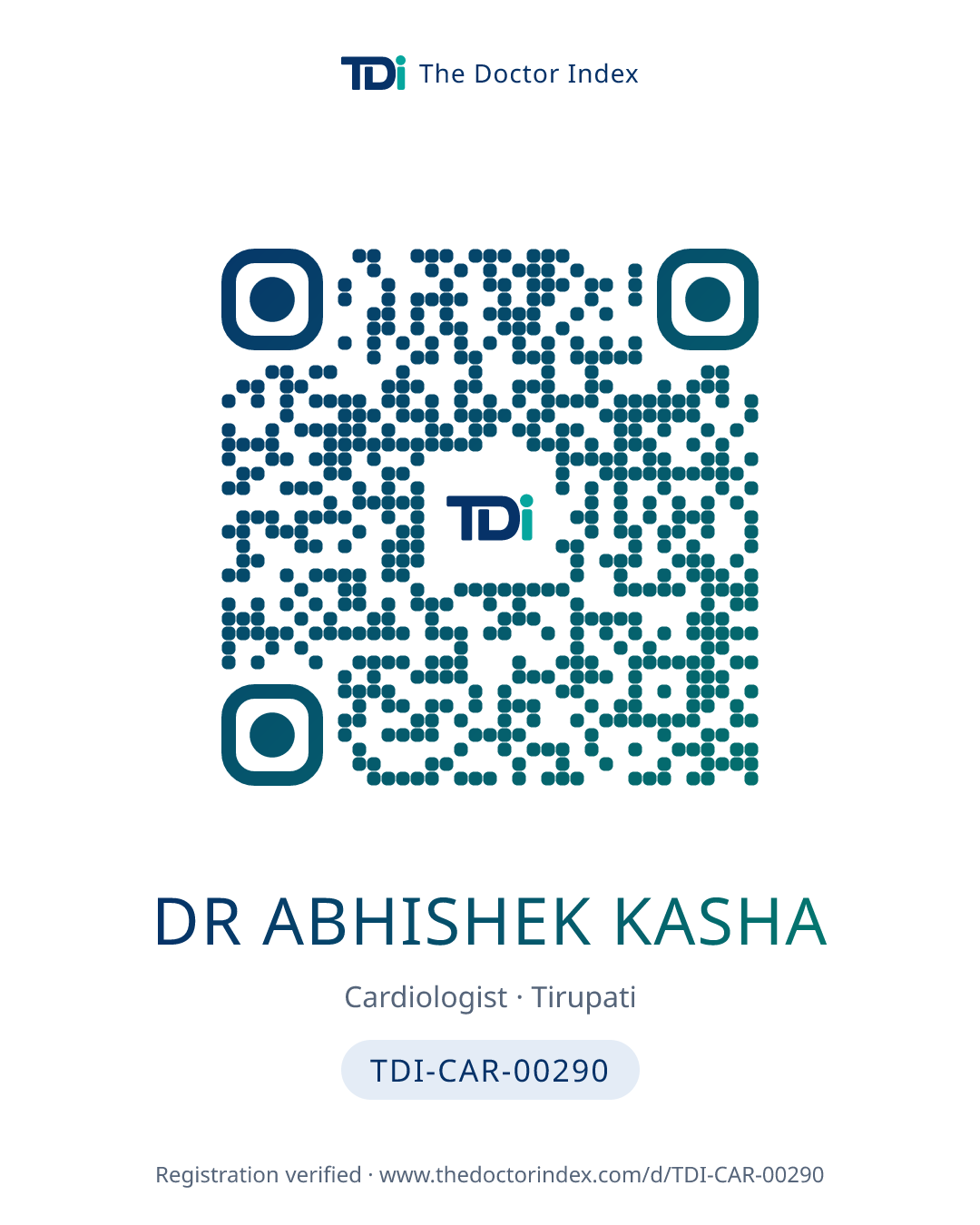 QR card for Dr Abhishek Kasha, TDI-CAR-00290