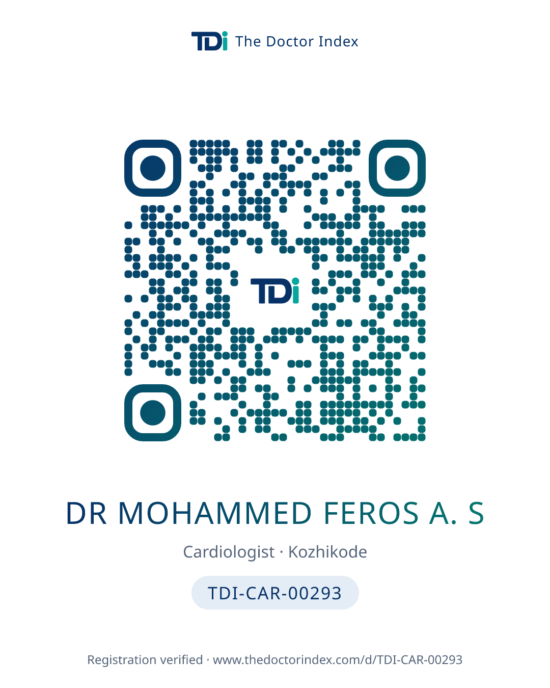 QR card for Dr Mohammed Feros A. S, TDI-CAR-00293