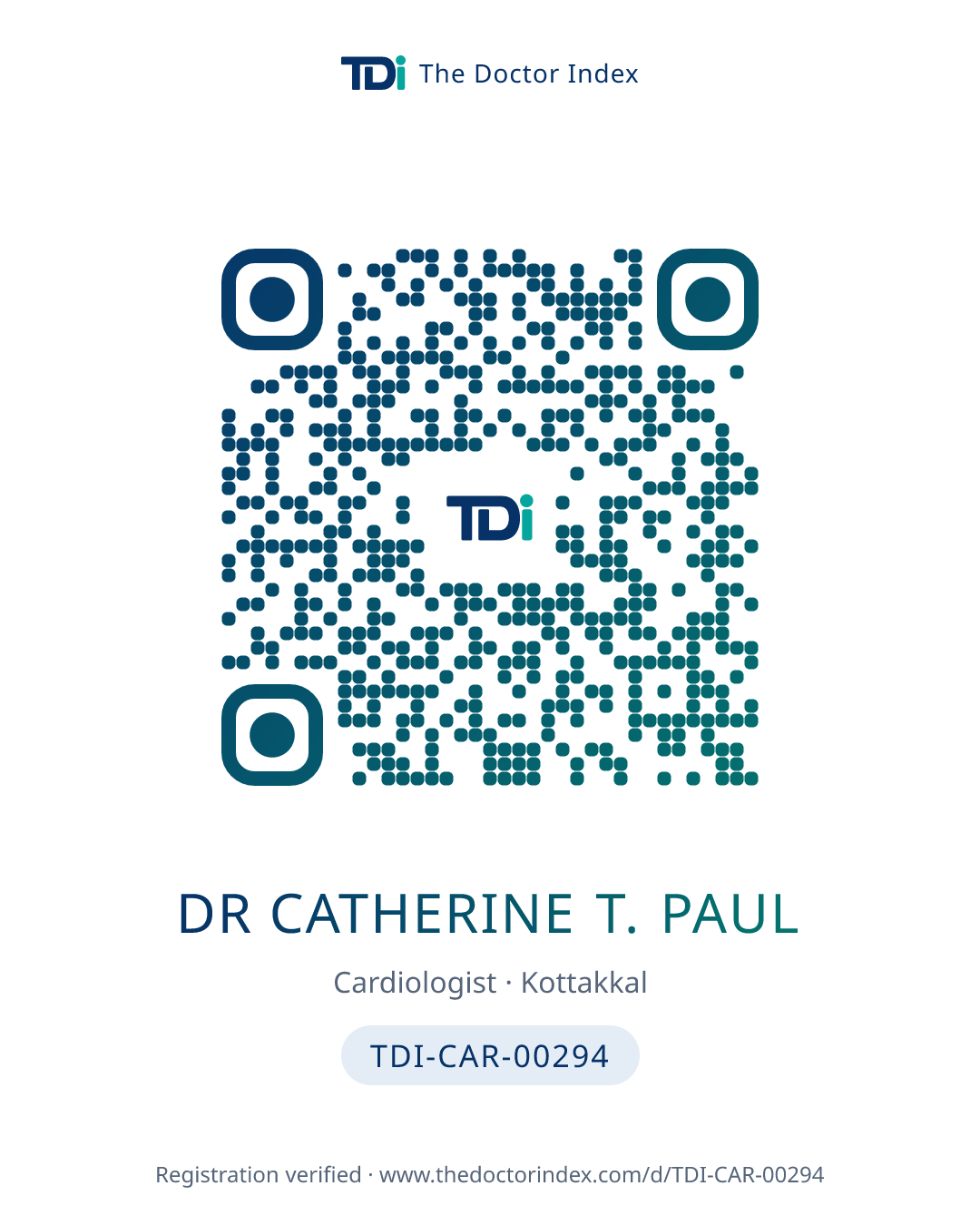 QR card for Dr Catherine T. Paul, TDI-CAR-00294