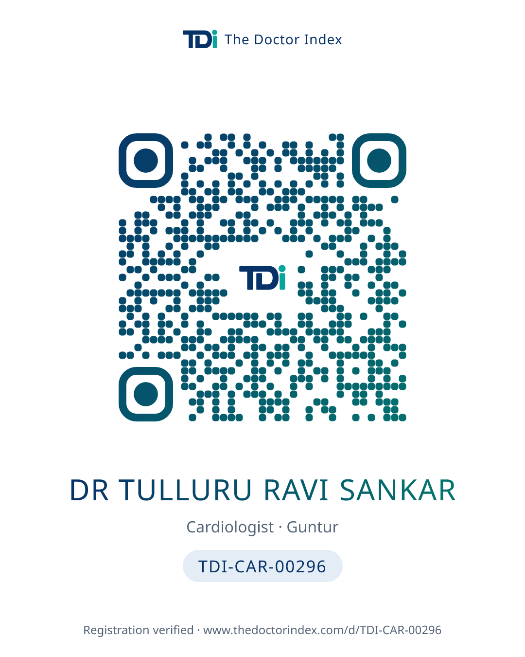 QR card for Dr Tulluru Ravi Sankar, TDI-CAR-00296