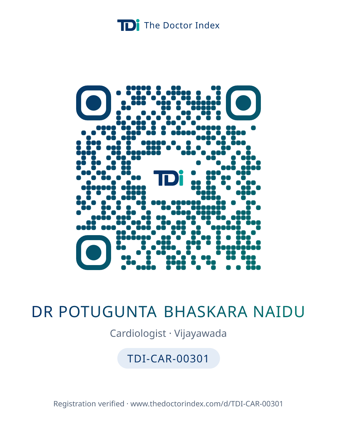 QR card for Dr Potugunta Bhaskara Naidu, TDI-CAR-00301