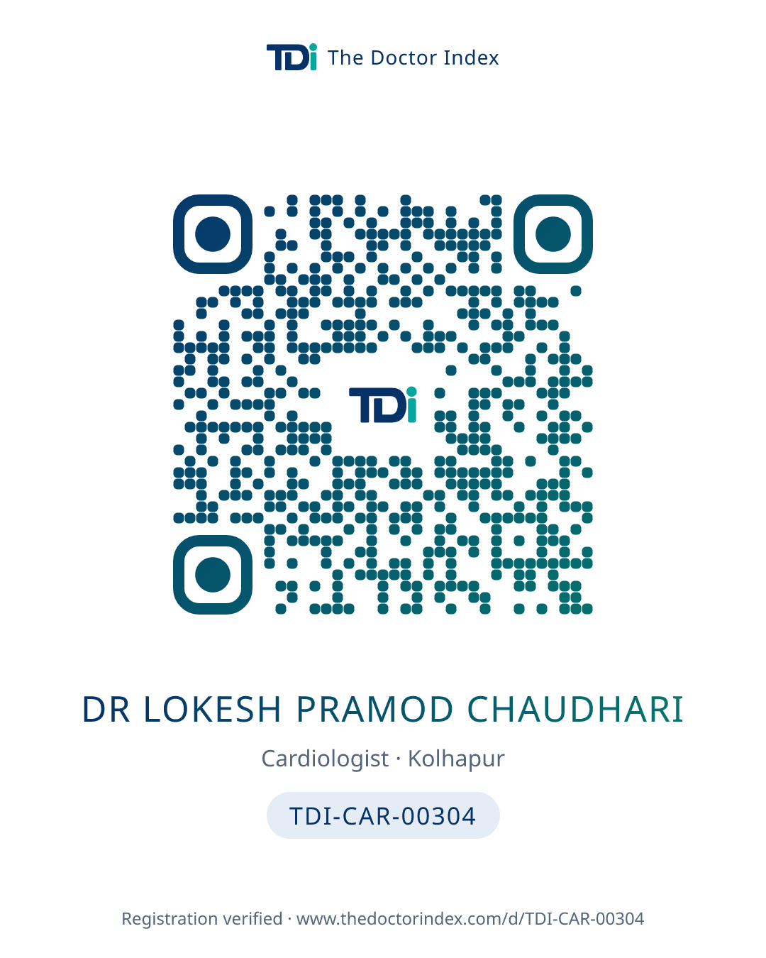 QR card for Dr Lokesh Pramod Chaudhari, TDI-CAR-00304