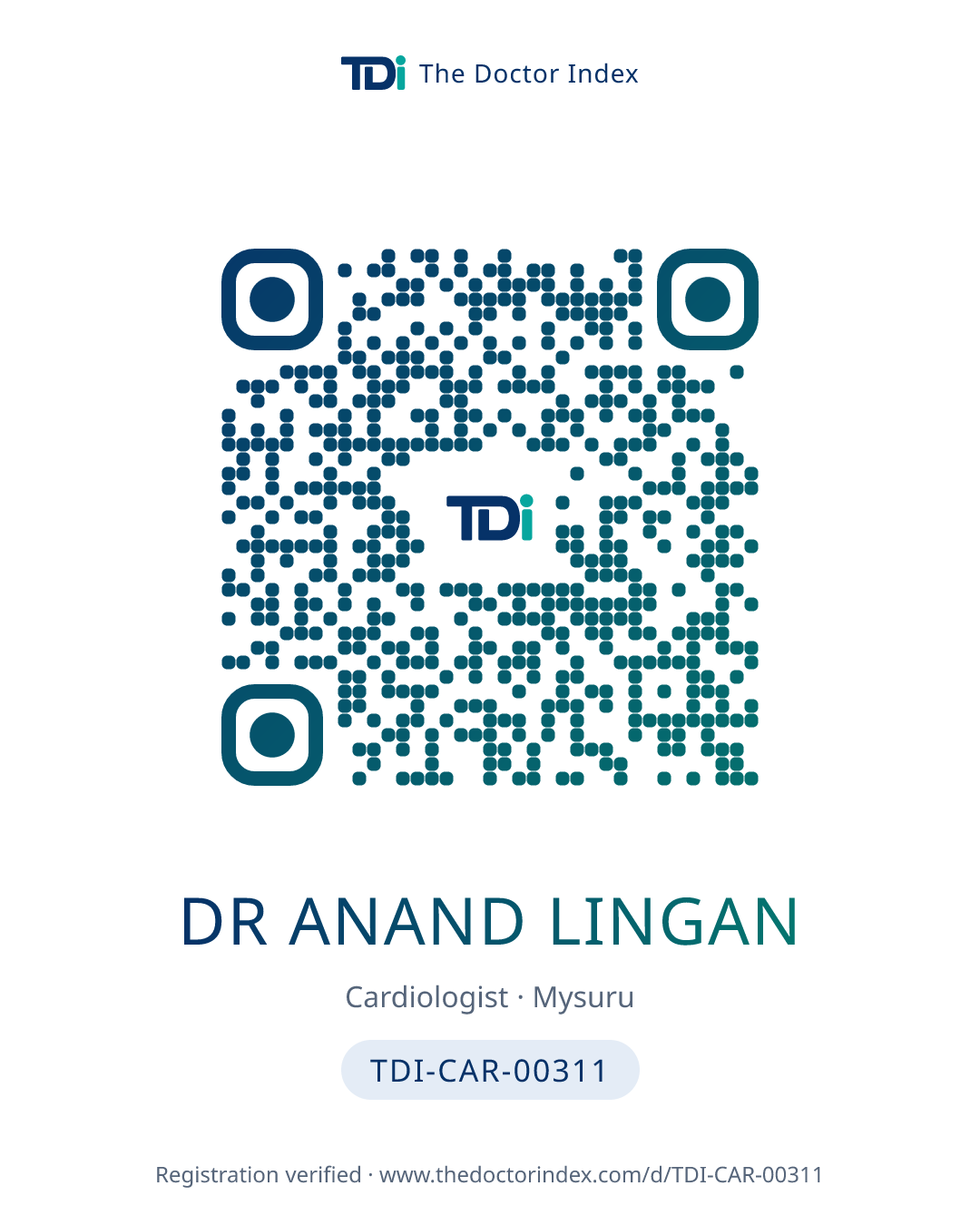 QR card for Dr Anand Lingan, TDI-CAR-00311