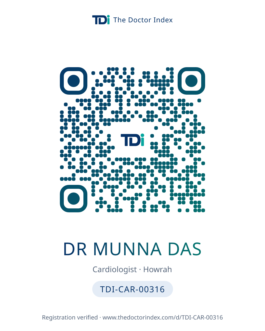 QR card for Dr Munna Das, TDI-CAR-00316