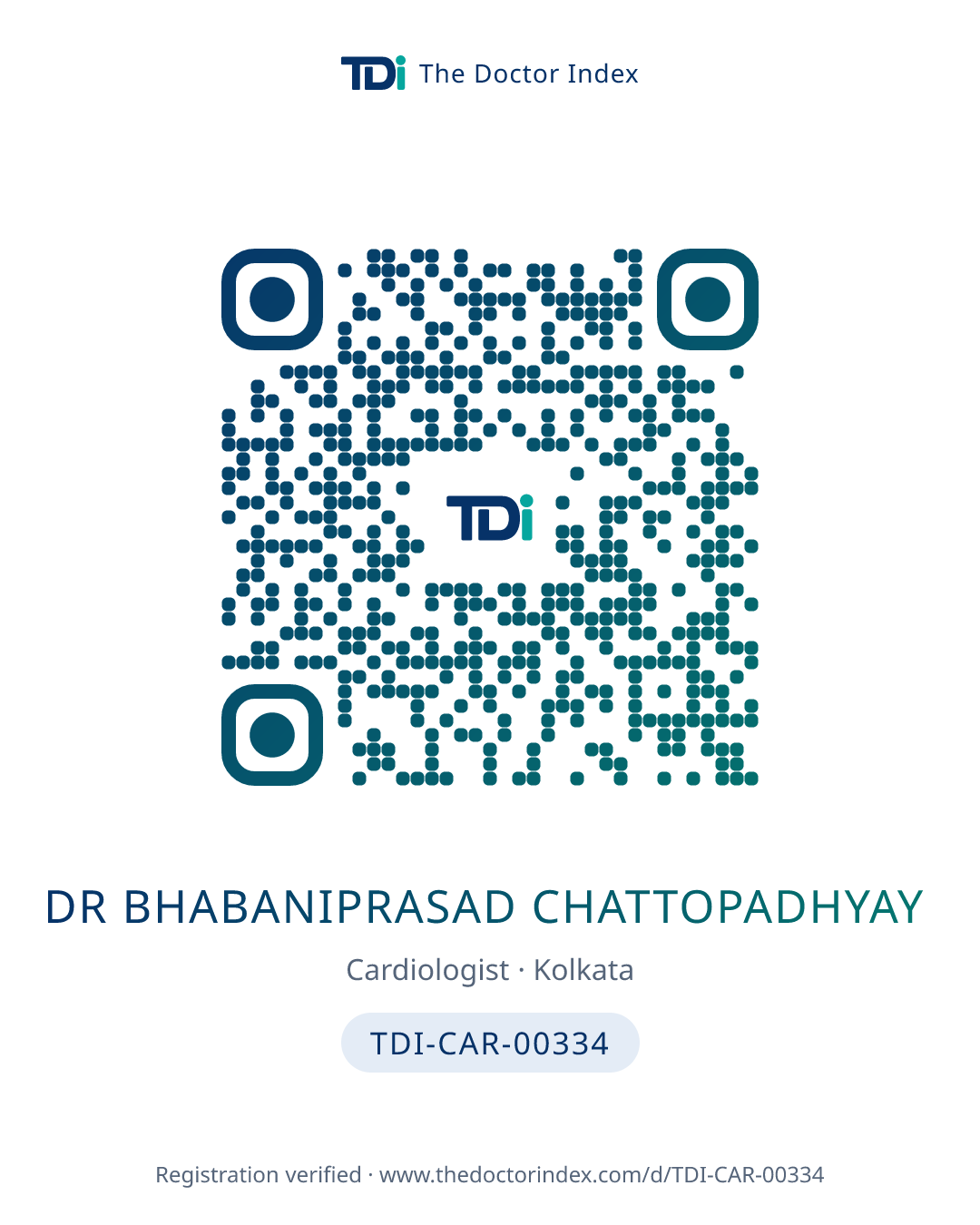 QR card for Dr Bhabaniprasad Chattopadhyay, TDI-CAR-00334