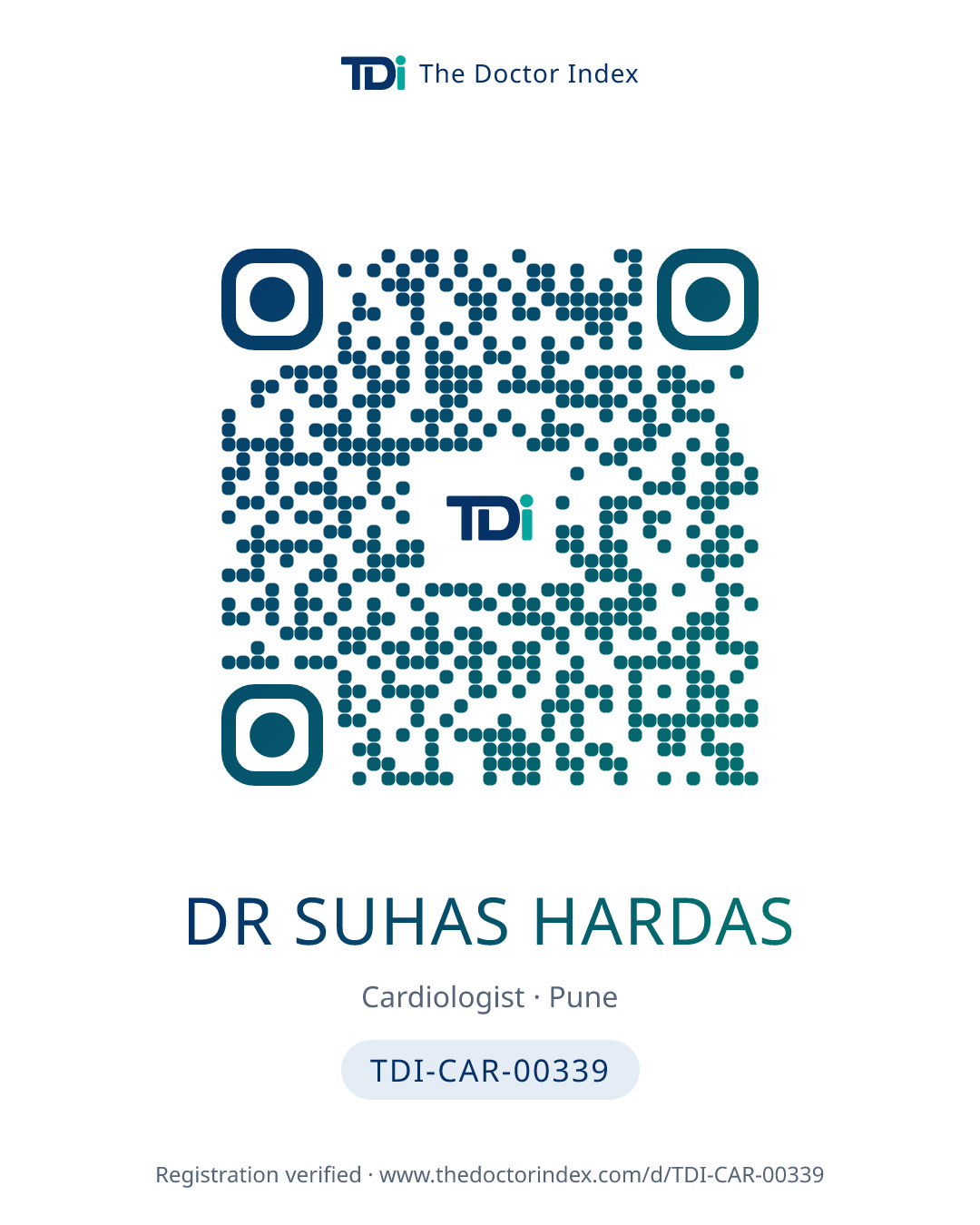 QR card for Dr Suhas Hardas, TDI-CAR-00339