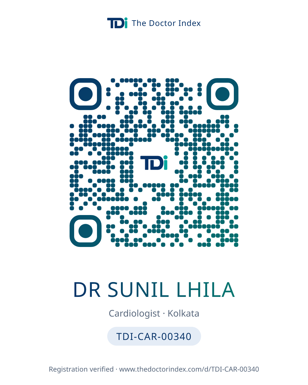 QR card for Dr Sunil Lhila, TDI-CAR-00340