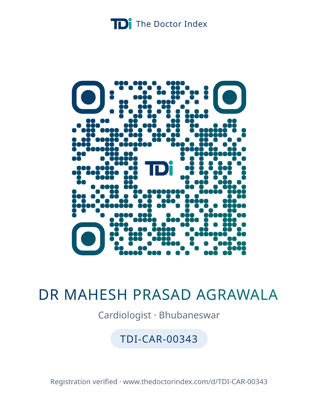 QR card for Dr Mahesh Prasad Agrawala, TDI-CAR-00343