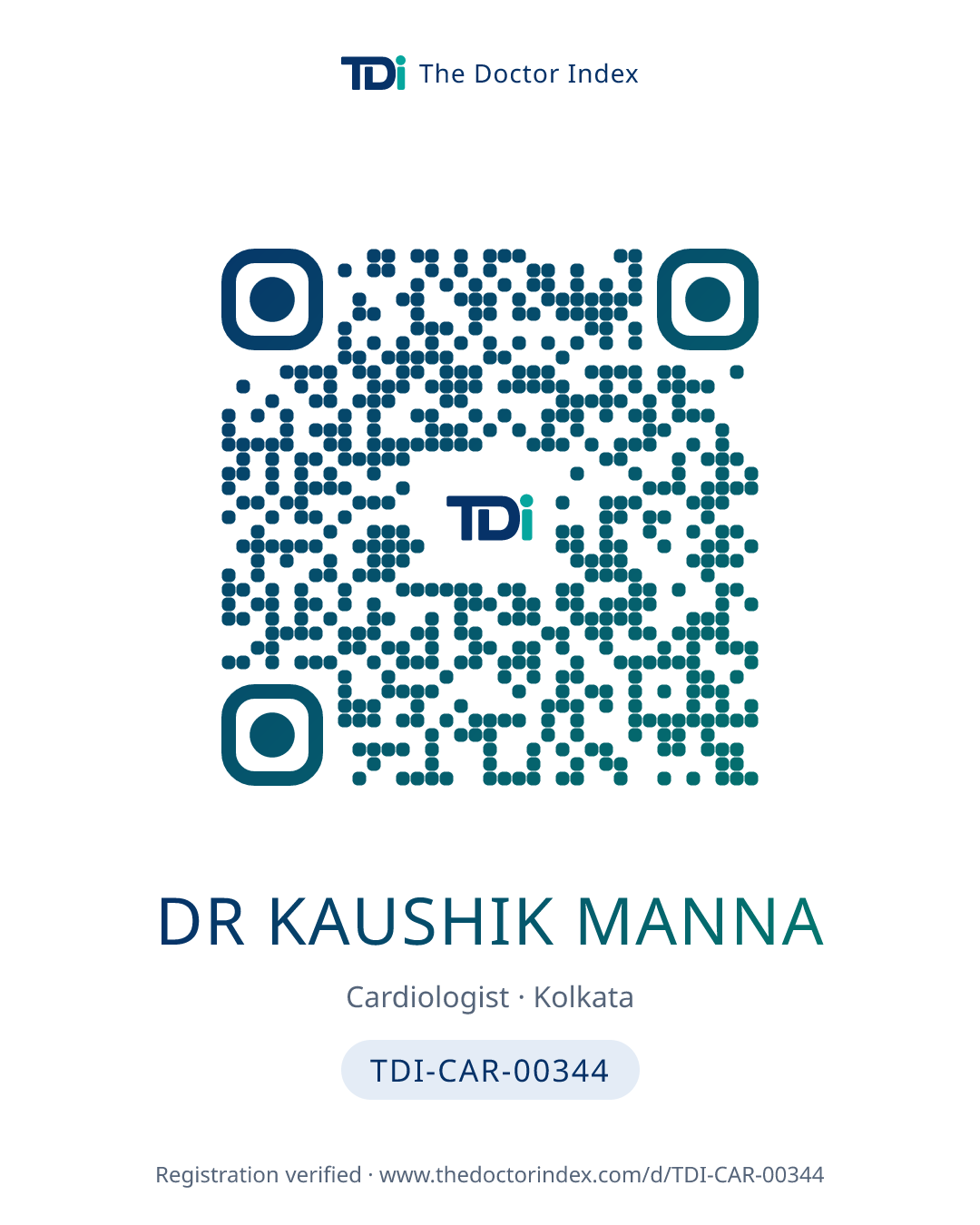 QR card for Dr Kaushik Manna, TDI-CAR-00344