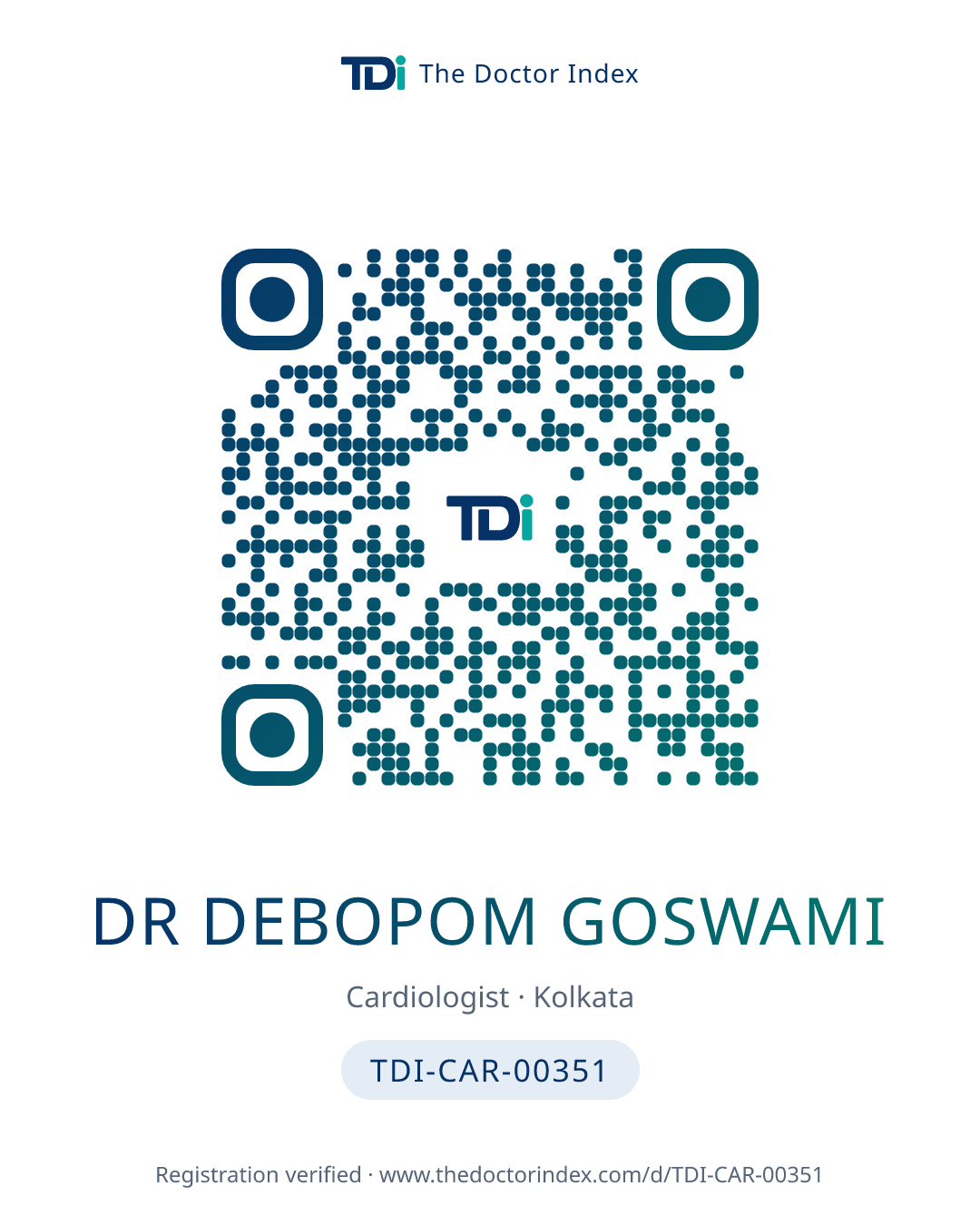 QR card for Dr Debopom Goswami, TDI-CAR-00351