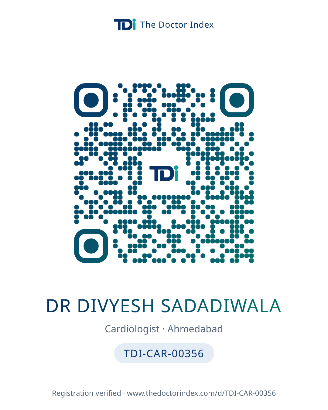 QR card for Dr Divyesh Sadadiwala, TDI-CAR-00356