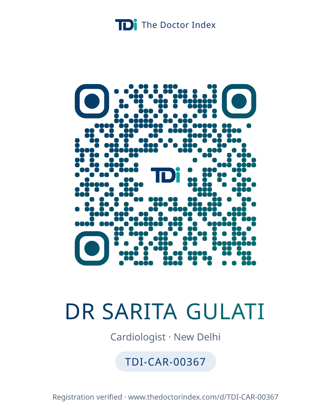 QR card for Dr Sarita Gulati, TDI-CAR-00367