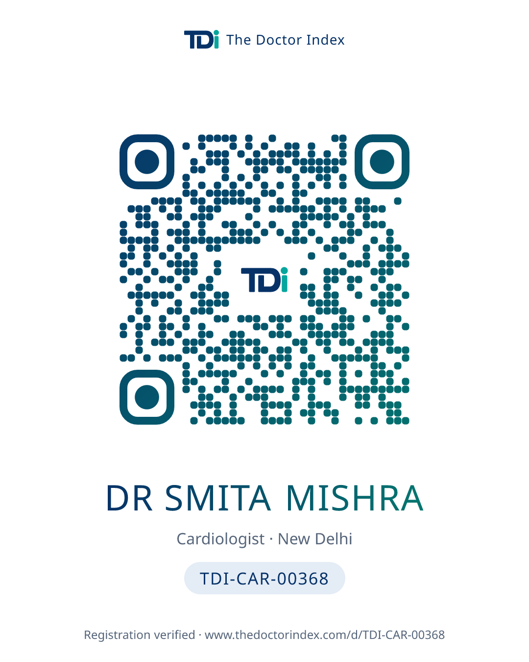 QR card for Dr Smita Mishra, TDI-CAR-00368
