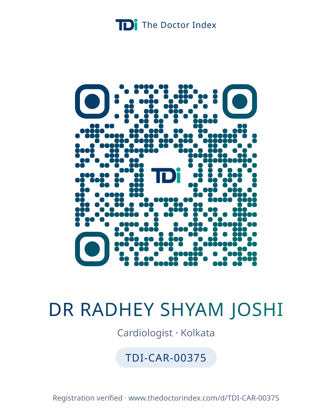 QR card for Dr Radhey Shyam Joshi, TDI-CAR-00375