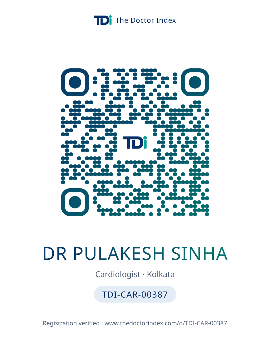 QR card for Dr Pulakesh Sinha, TDI-CAR-00387