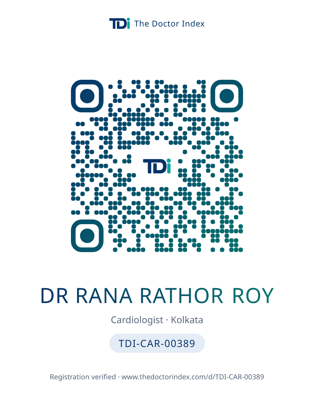 QR card for Dr Rana Rathor Roy, TDI-CAR-00389