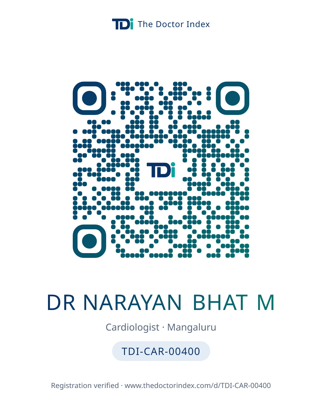 QR card for Dr Narayan Bhat M, TDI-CAR-00400