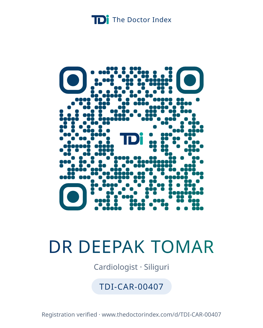 QR card for Dr Deepak Tomar, TDI-CAR-00407