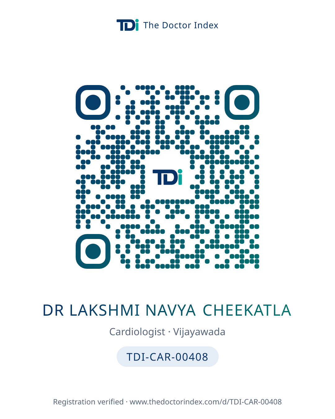 QR card for Dr Lakshmi Navya Cheekatla, TDI-CAR-00408