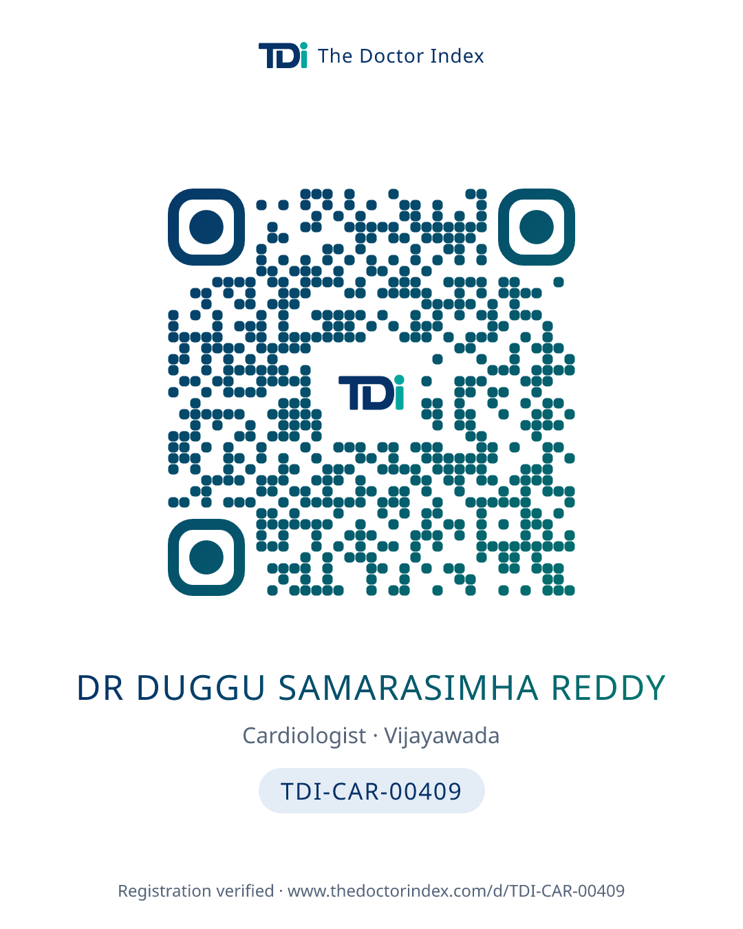 QR card for Dr Duggu Samarasimha Reddy, TDI-CAR-00409