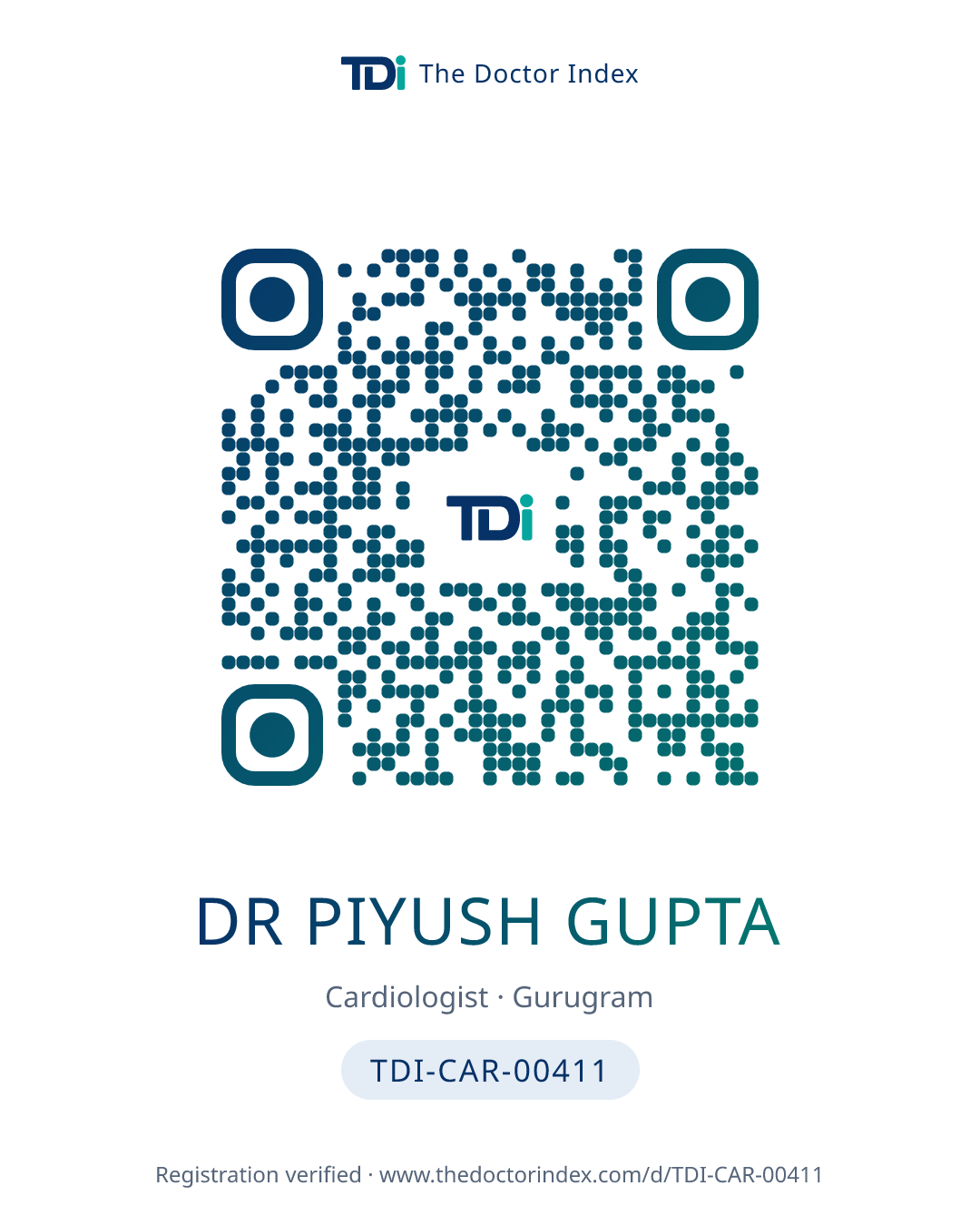 QR card for Dr Piyush Gupta, TDI-CAR-00411