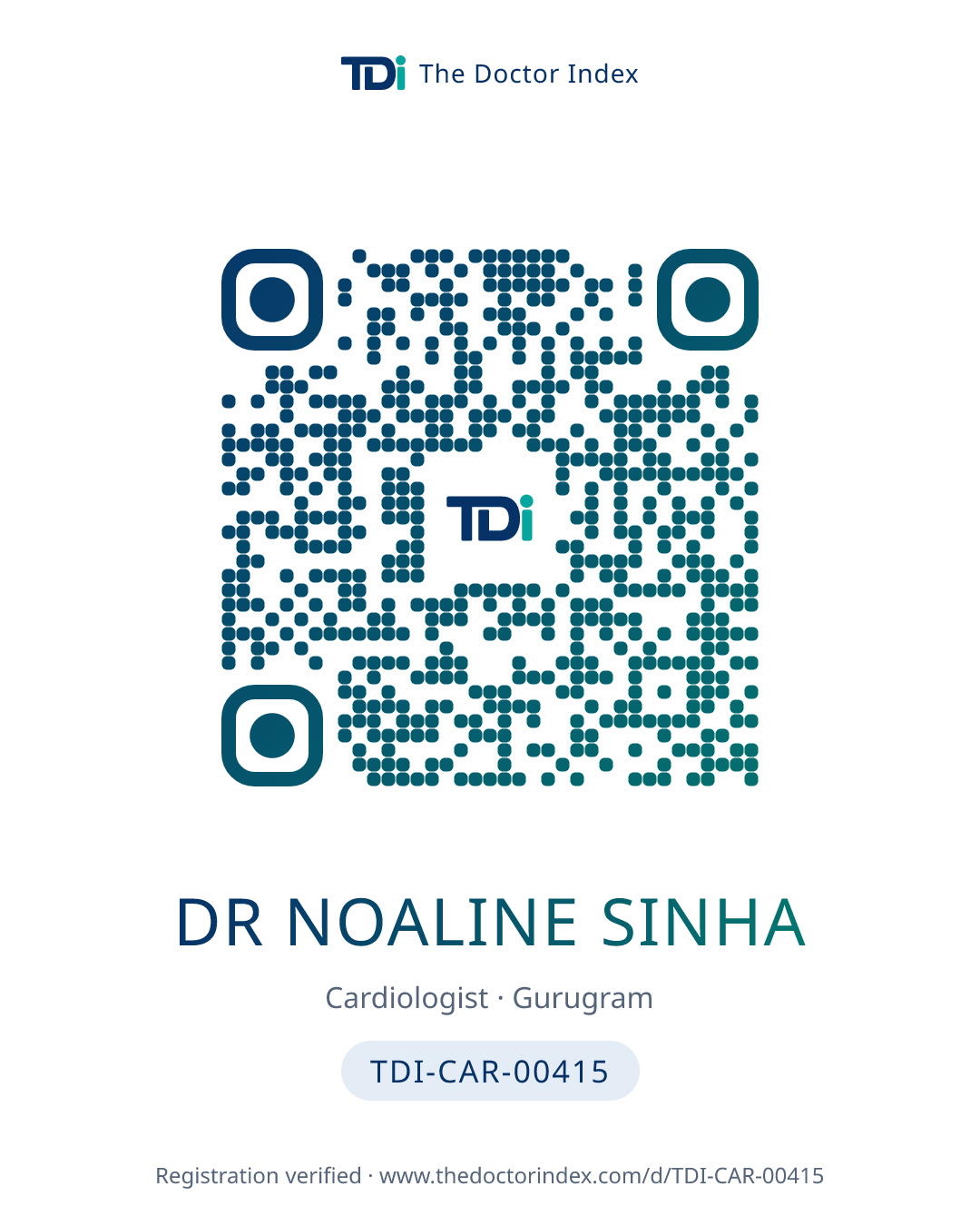 QR card for Dr Noaline Sinha, TDI-CAR-00415