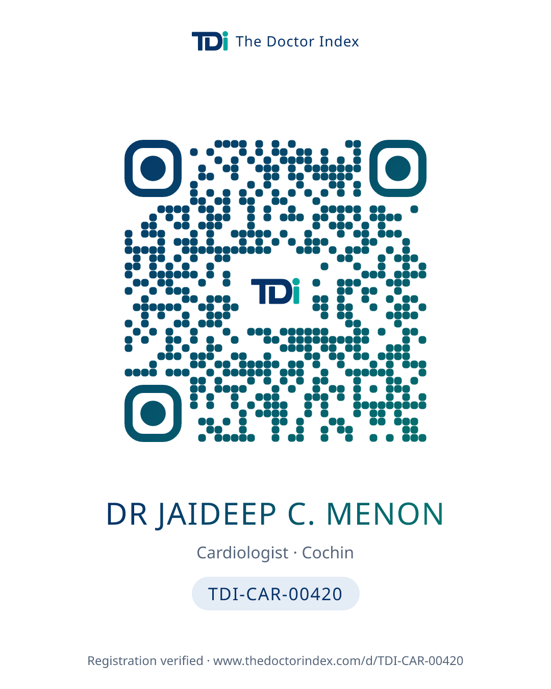 QR card for Dr Jaideep C. Menon, TDI-CAR-00420