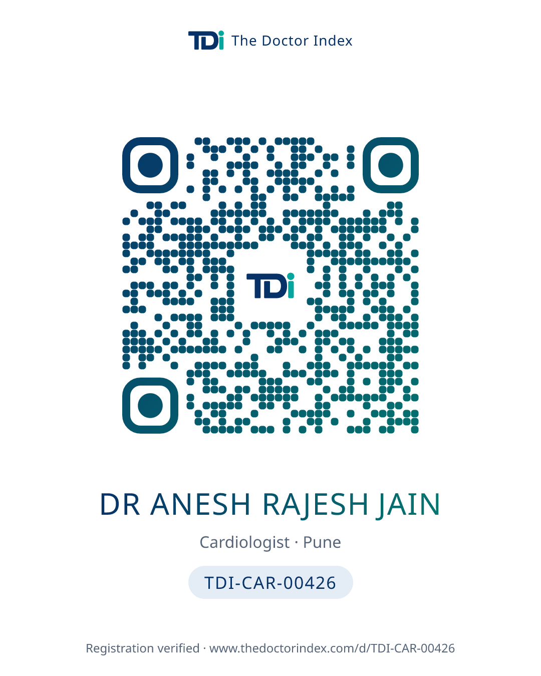 QR card for Dr Anesh Rajesh Jain, TDI-CAR-00426