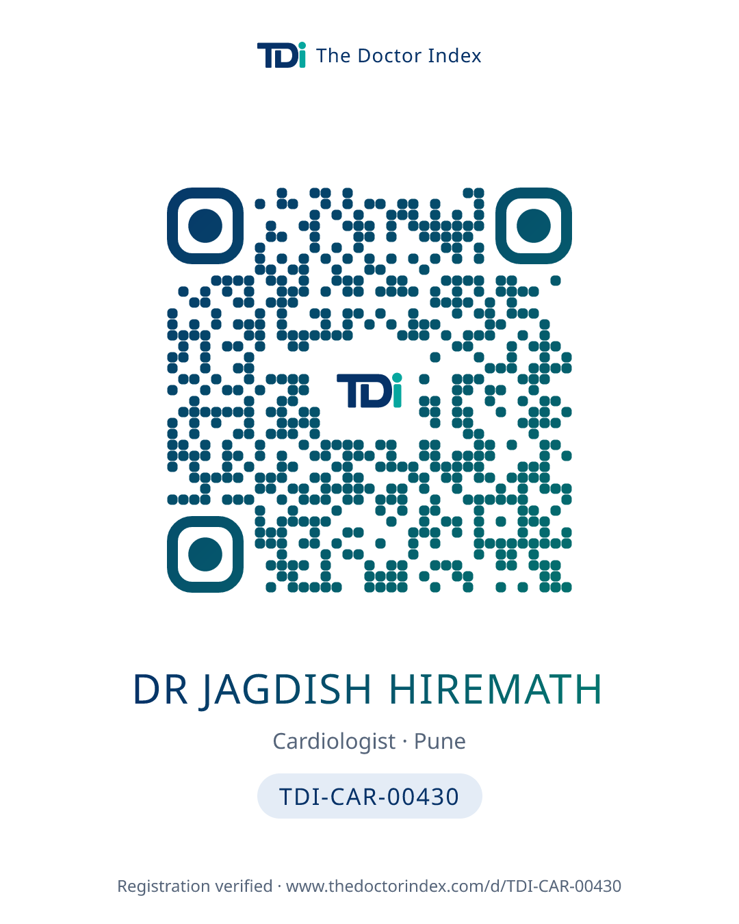 QR card for Dr Jagdish Hiremath, TDI-CAR-00430